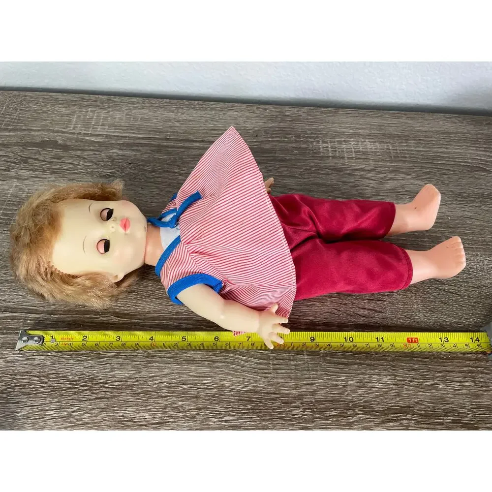 Horsman 1960s Drink Wet Baby Doll 18in Sleep Eyes Red Outfit Vintage Toddler Toy
